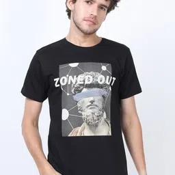 HIGHLANDER Men Black Printed Slim Fit Cotton T-shirt-picture-53