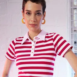 SASSAFRAS Red & White Striped Polo Collar Slim Fit T-shirt-picture-15