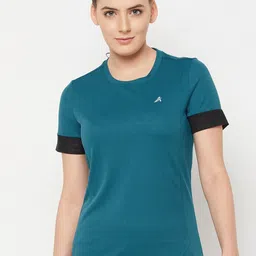 ATHLISIS Women Teal Slim Fit T-shirt-image-7