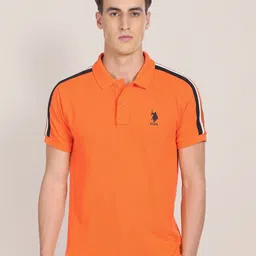 u.s. polo assn. U S Polo Assn Men Mustard Yellow Polo Collar Pure Cotton Slim Fit T-shirt image 1