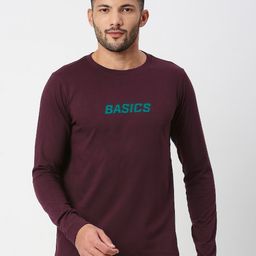 Basics Typography Printed Long Sleeve Pure Cotton Slim Fit T-Shirt-image-10