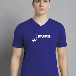 FBAR Typography Printed V-Neck Cotton Slim Fit T-shirt-image-73