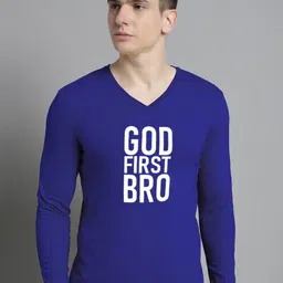 FBAR Typography Printed V-Neck Cotton Slim Fit T-shirt-image-42