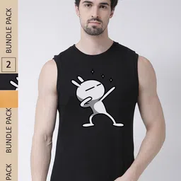 Friskers Pack Of 2 Printed Sleeveless Slim Fit Pure Cotton Sports T-shirt-image-66