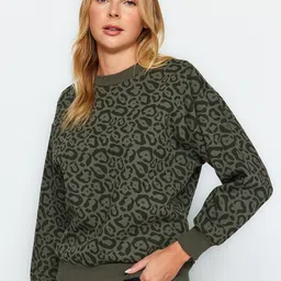 Trendyol Camouflage Printed Round Neck Cotton Sweatshirt image 1