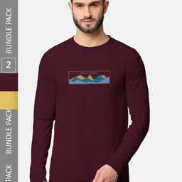 BULLMER Men Pack Of 2 Burgundy & Charcoal Printed Cotton Sweatshirt-picture-35