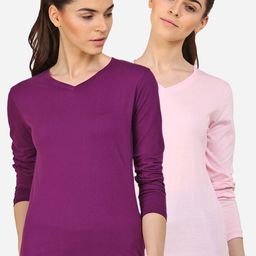 appulse Women Pink & Purple Set Of 2 V-Neck Slim Fit Running T-shirt-picture-42