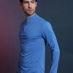 Campus Sutra Men Blue High Neck Dri-FIT Raw Edge Running T-shirt-picture-55