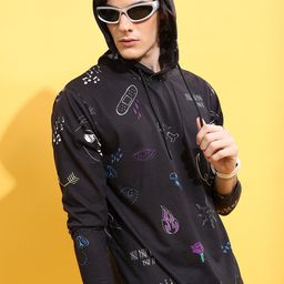 HIGHLANDER Black Hooded Conversational Printed T-shirt-picture-28
