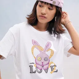 Tokyo Talkies Women Graphic Printed Cotton Relaxed Fit Crop T-shirt-image-50