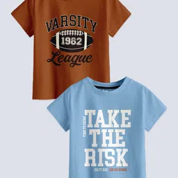 BAESD Boys Pack Of 2 Typography Printed Pure Cotton T-shirt-image-97