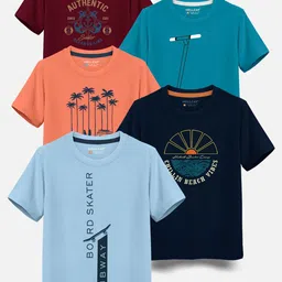 HELLCAT Boys Pack Of 5 Typography Printed Cotton T-shirt-picture-40