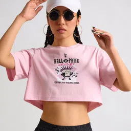 THE CLOTHING FACTORY Typography Spongebob Printed Round Neck Short Crop T-shirt-image-39