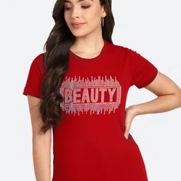 shashvi Women Red Typography Printed Cotton T-shirt-image-97