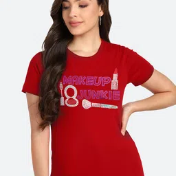 shashvi Women Red Typography Printed T-shirt-image-90