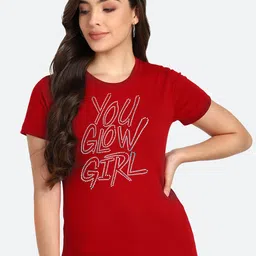 shashvi Women Red Typography Printed T-shirt-image-79