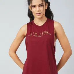 CHIMPAAANZEE Women Maroon Typography Printed T-shirt image 1