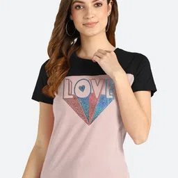 shashvi Women Purple & Black Typography Printed T-shirt-image-37