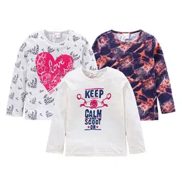 Eimoie Girls White & Blue Pack of 3 Graphic Printed Cotton T-shirt-image-70