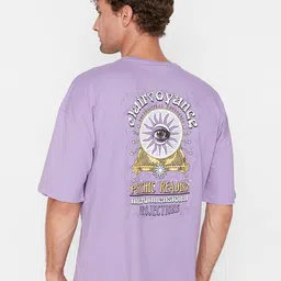 Trendyol Men Purple Typography Printed Drop-Shoulder Sleeves Cotton T-shirt-picture-26