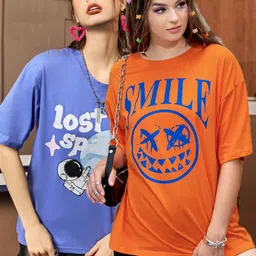 Christy World Pack of 2 Typography Printed Oversized T-shirt image 1