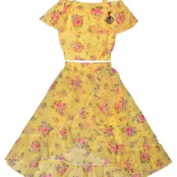 Wish Karo Girls Floral Printed Cold Shoulder Sleeve Top with Skirt-picture-40