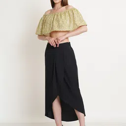 Purple State Women Golden & Black Self-Design Top With Skirt Co-Ords-image-30
