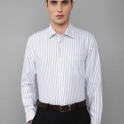 Louis Philippe Permapress Men Grey Slim Fit Striped Pure Cotton Wrinkle Free Formal Shirt-image-0