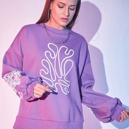 STREET 9 Lavender Graphic Printed Pullover Fleece Sweatshirt-picture-2