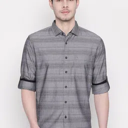 Basics Men Grey and Black Slim Fit Striped Casual Shirt-picture-24