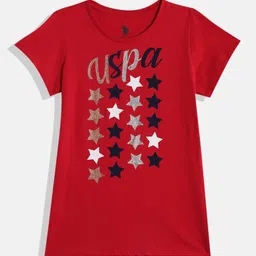 U.S. Polo Assn. Kids Girls Red Brand Logo Printed Pure Cotton T-shirt-picture-43