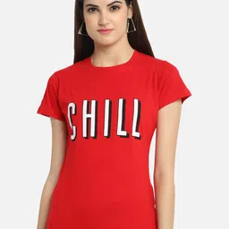 Fabflee Women Red Typography Printed Round Neck Cotton T-shirt-image-17