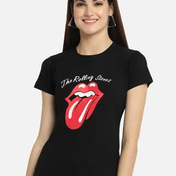 Fabflee Women Black Printed Round Neck Cotton T-shirt-picture-29