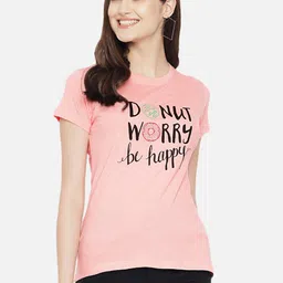 Fabflee Women Peach Printed Round Neck Cotton T-shirt-picture-31