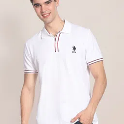 U.S. Polo Assn. Men White Polo Collar Pure Cotton Slim Fit T-shirt image 1