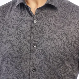 METAL Spread Collar Long Sleeves Slim Fit Floral Printed Cotton Formal Shirt image 3