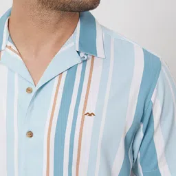Mufti Vertical Striped Slim Fit Cuban Collar Cotton Casual Shirt image 2