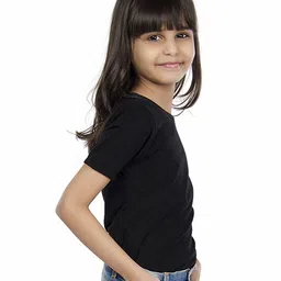 Olele Girls Black Solid T-shirt image 2