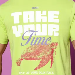 VEIRDO Men Lime Green Typography Printed Cotton T-Shirt image 2