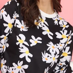 TANDUL Floral Printed Round Neck Pullover Crop Sweatshirt image 2