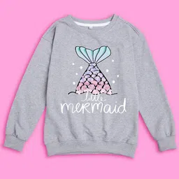 NUSYL Girls Graphic Printed Oversized Fleece Sweatshirt image 3