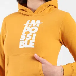 Campus Sutra Women Mustard Printed Hooded Sweatshirt image 2