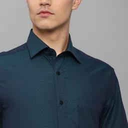 Louis Philippe Men Green Self Design Slim Fit Cotton Formal Shirt image 3