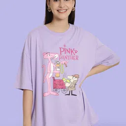 Fabflee Pack Of 2 Printed Drop-Shoulder Sleeves Cotton Oversized T-shirt image 2