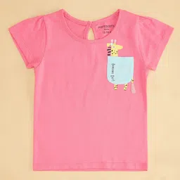 Pantaloons Baby Girls Cotton Round Neck Cap Sleeves Applique CasualT-shirt image 3