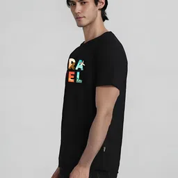 Elibolz Men Typography Printed V-Neck Applique T-shirt image 2