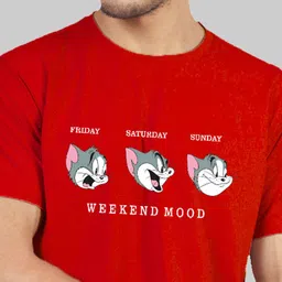 Greylongg Red Graphic Printed Short Sleeves Round Neck T-Shirt image 2