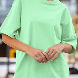 CAPTCHA Round Neck Extended Sleeves Cotton Oversized Casual T-shirt image 3