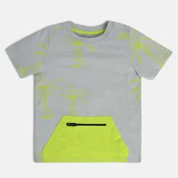 MINI KLUB Boys Floral Printed Round Neck Cotton Pocket T-shirt-picture-33