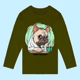 NUSYL Boys Olive Green Printed Mandarin Collar Pockets T-shirt image 2